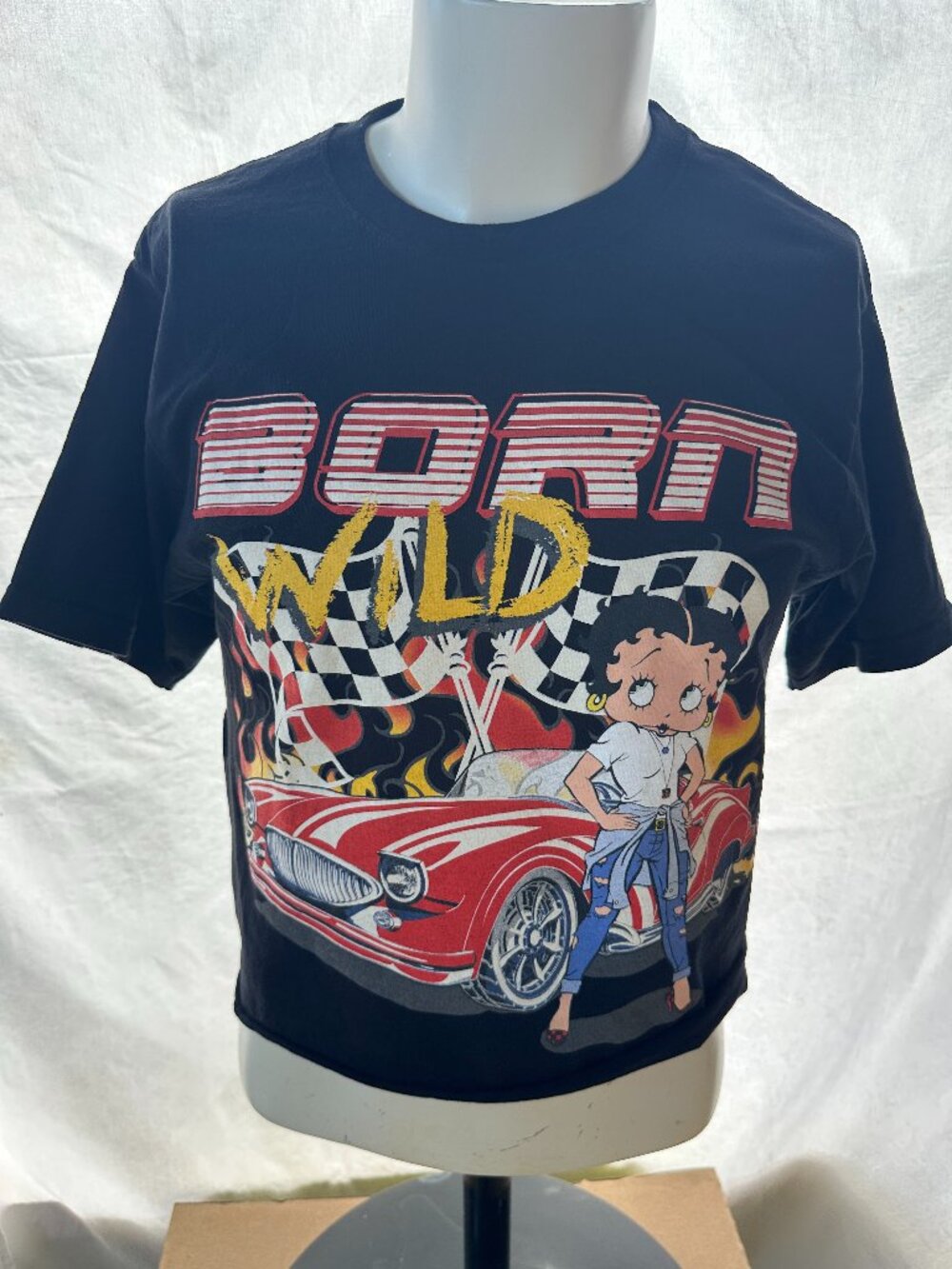 Betty Boop Born Wild Women's Crop Top Black T Shirt Medium